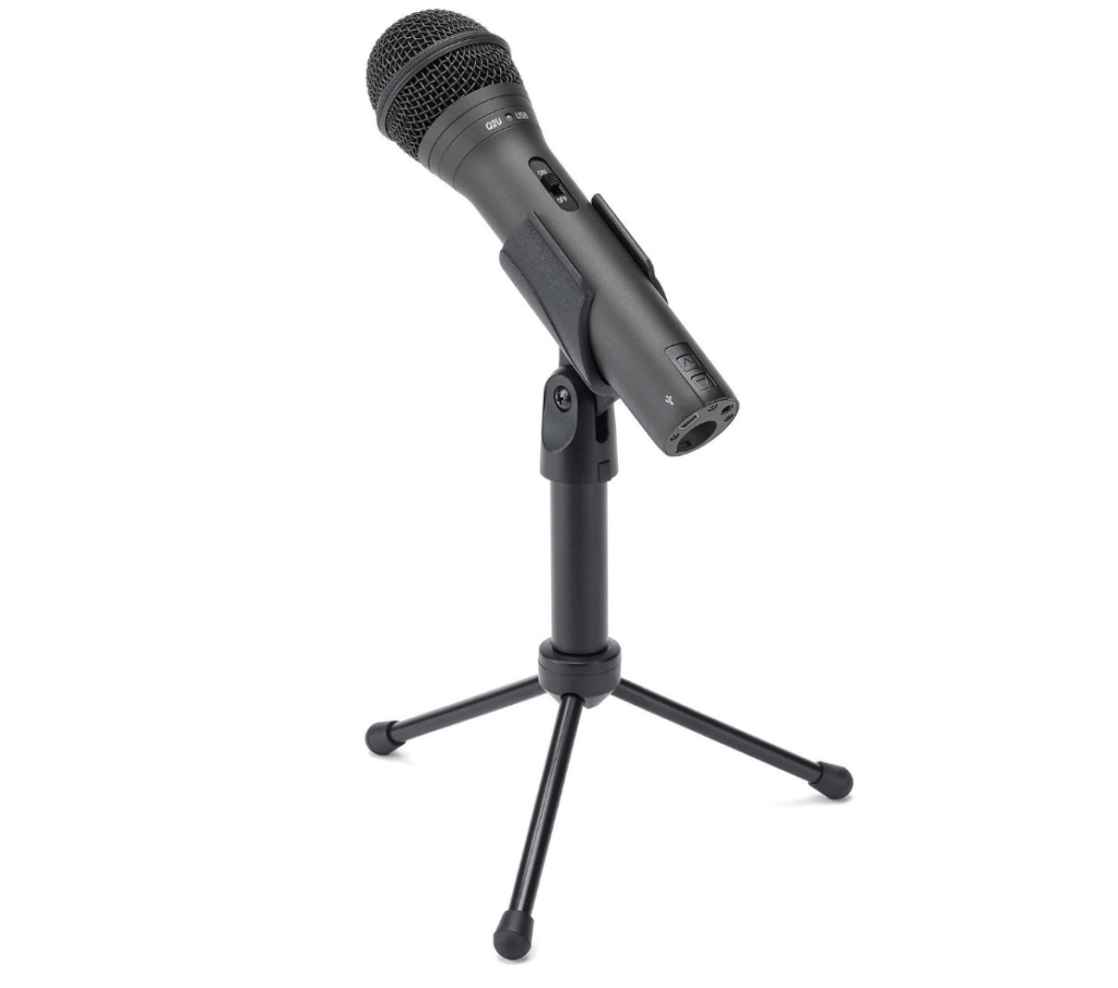 samson Q2U microphone on a stand